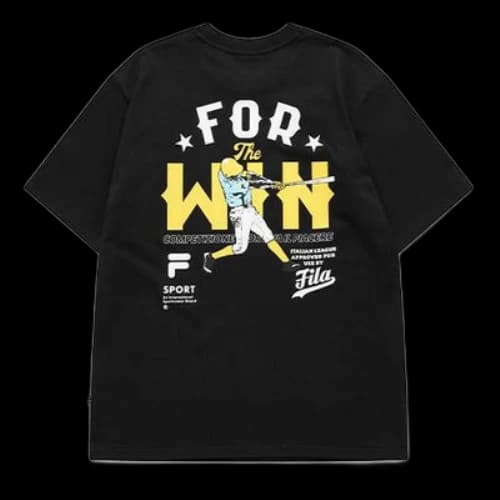 FILA FUSION Cartoon Logo Printing Knit Sports Round Neck Short Sleeve Black