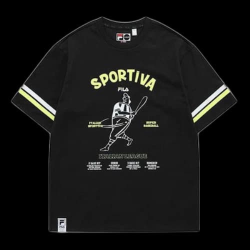 FILA FUSION Alphabet Printing Round Neck Short Sleeve Black