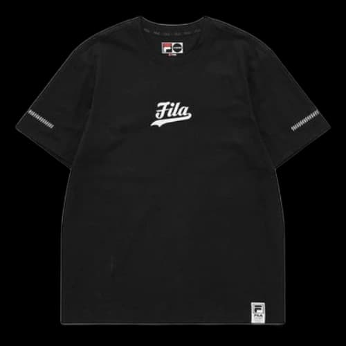 FILA FUSION Logo Printing Round Neck Knit Short Sleeve Black