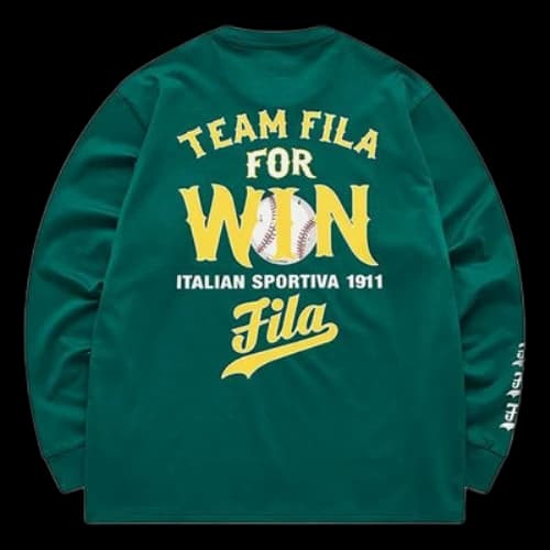 FILA FUSION Back Alphabet Printing Loose Round Neck Long Sleeves Green