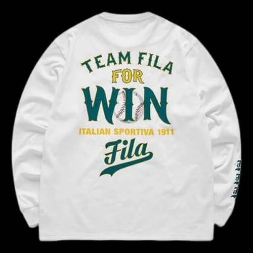 FILA FUSION Back Alphabet Printing Loose Round Neck Long Sleeves White