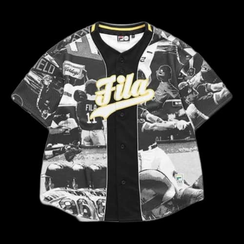 FILA FUSION Contrasting Colors Logo Knit Sports Short Sleeve Shirt Black Gray