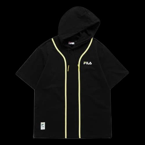FILA FUSION Contrasting Colors Stripe Splicing Knit hooded Short Sleeve Black