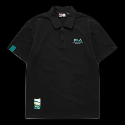 FILA FUSION Logo Casual Sports Short Sleeve Polo Shirt Black