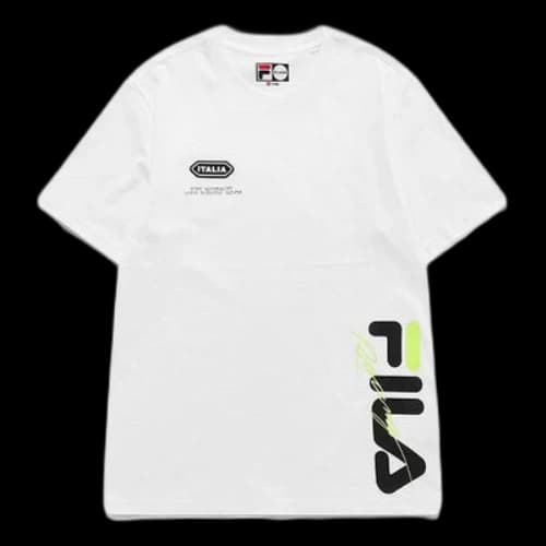 FILA FUSION Alphabet Logo Loose Round Neck Short Sleeve White