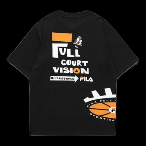 FILA FUSION Funny Printing Loose Sports Round Neck Short Sleeve Black