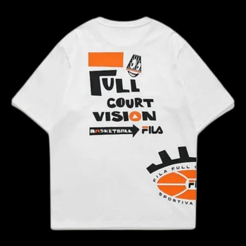 FILA FUSION Funny Printing Loose Sports Round Neck Short Sleeve White