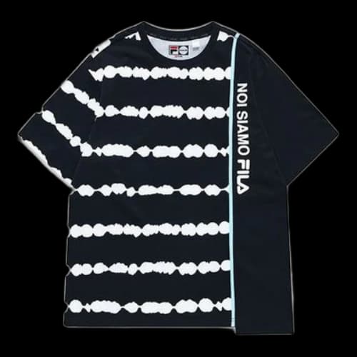 FILA FUSION Tie Dye Printing Irregular Splicing Loose Knit Short Sleeve Black White T-Shirt