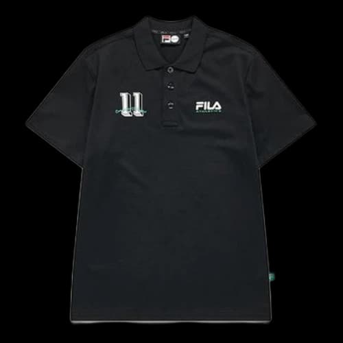 FILA FUSION Baseball Sports Printing Short Sleeve Dark Black Polo Shirt
