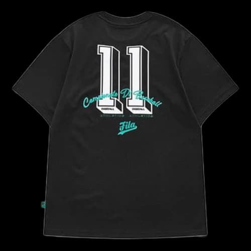 FILA FUSION Baseball Sports Printing Round Neck Short Sleeve Dark Black T-Shirt