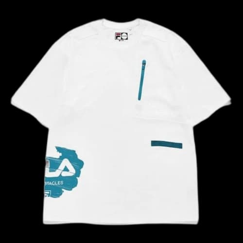 FILA FUSION Logo Printing Splicing Sports Loose Short Sleeve White