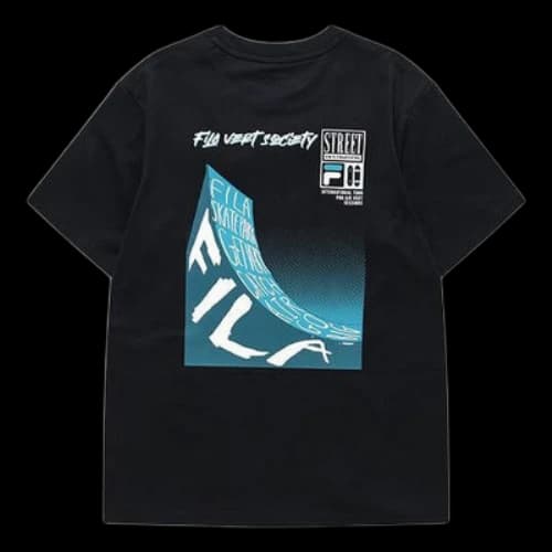 FILA FUSION Skateboard Subject Printing Sports Round Neck Short Sleeve Dark Black T-Shirt