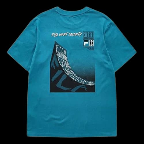 FILA FUSION Skateboard Subject Printing Sports Round Neck Short Sleeve Blue