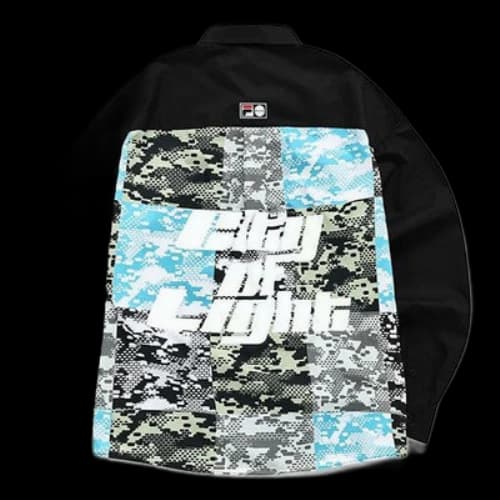 FILA FUSION Contrasting Colors Camouflage Printing Loose Sports Long Sleeves Shirt Black