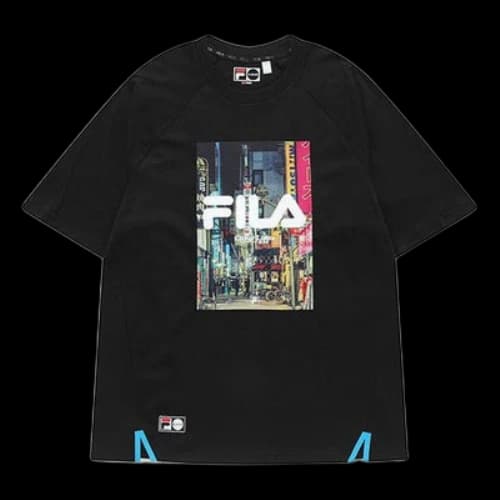 FILA FUSION Printing Logo Sports Loose Short Sleeve Couple Style Black