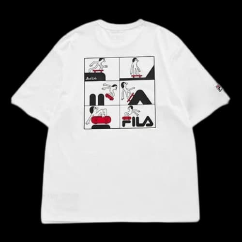 FILA FUSION x Jeremyville Crossover Skateboard Sports Printing Loose Short Sleeve Couple Style White