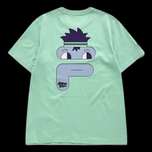 FILA FUSION x Jeremyville Crossover Cartoon Alphabet Printing Sports Short Sleeve Couple Style Green