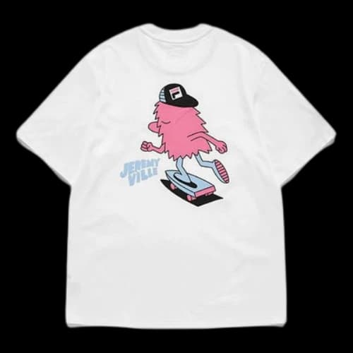 FILA FUSION x Jeremyville Crossover Skateboard Cartoon Printing Sports Round Neck Short Sleeve White T-Shirt