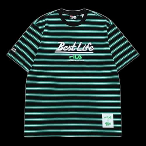 FILA FUSION x Jeremyville Crossover Contrasting Colors Stripe Printing Loose Short Sleeve Couple Style Green