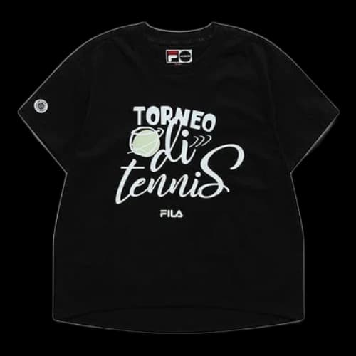 FILA FUSION Alphabet Printing Loose Sports Round Neck Short Sleeve Black