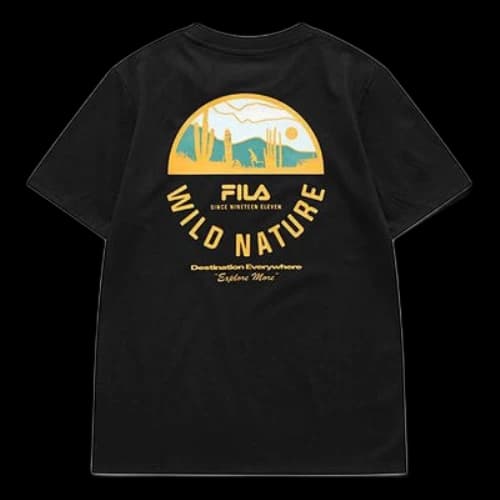 FILA FUSION Back Pattern Printing Sports Round Neck Short Sleeve Black