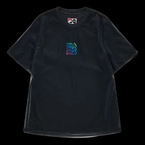 FILA FUSION Gradient Alphabet Printing Double Layer Knit Short Sleeve Dark Black T-Shirt