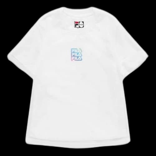 FILA FUSION Gradient Alphabet Printing Double Layer Knit Short Sleeve White T-Shirt