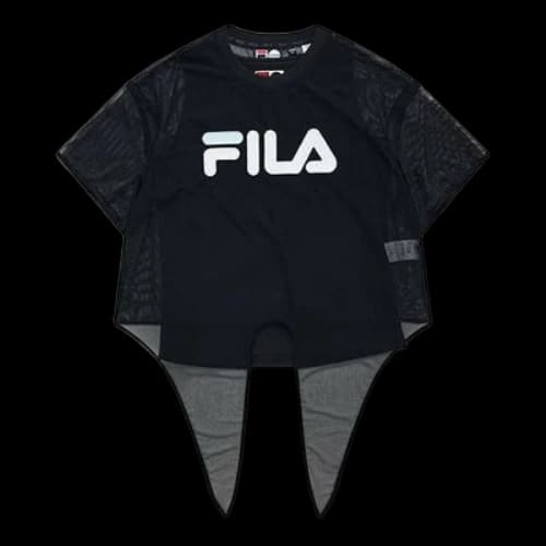 FILA FUSION Street Sports Alphabet Logo Short Sleeve Tops Black