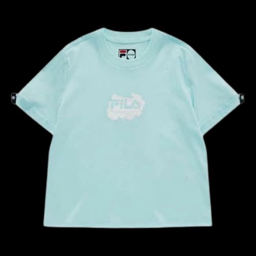 FILA FUSION Logo Printing Round Neck Sports Short Sleeve Light Blue