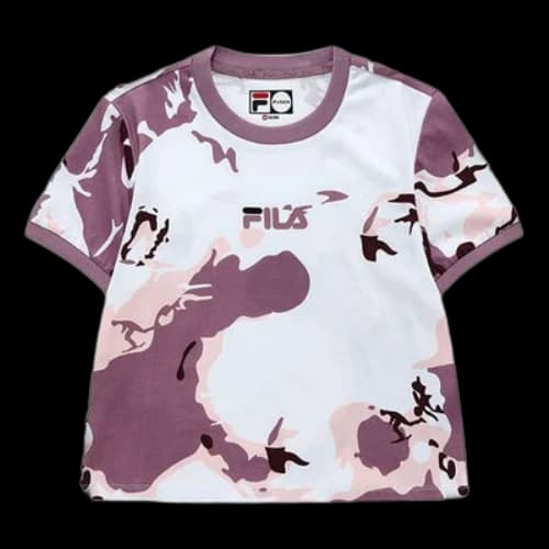 FILA FUSION Camouflage Contrasting Colors Sports Short Sleeve Pink