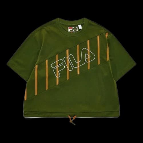 FILA FUSION Splicing Stripe Printing Loose Sports Short Sleeve Green
