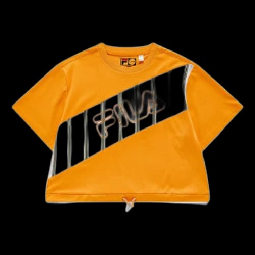 FILA FUSION Splicing Stripe Printing Loose Sports Short Sleeve Orange