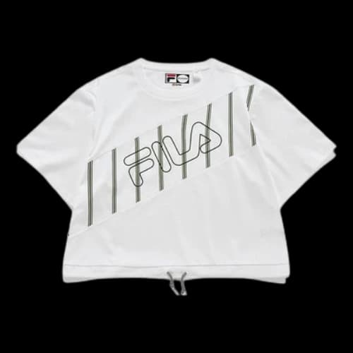 FILA FUSION Splicing Stripe Printing Loose Sports Short Sleeve White