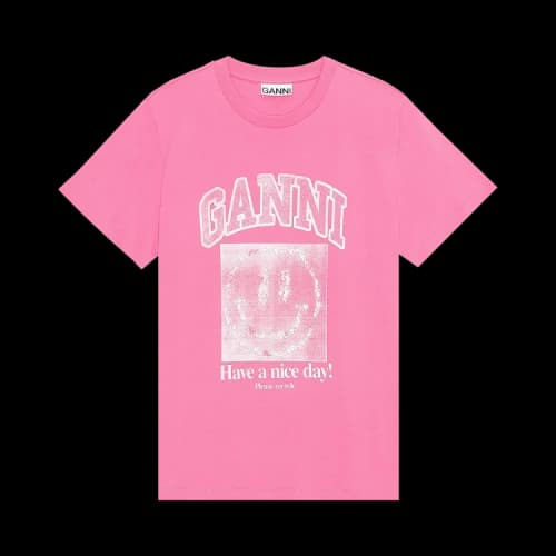 GANNI Basic Jersey Smiley Print O-neck Relaxed T-shirt 'Carmine Rose'