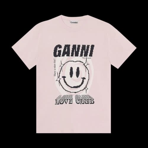 Ganni Basic Jersey Smiley Print O-Neck Relaxed T-Shirt 'Light Lilac'
