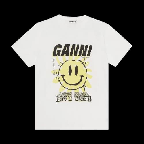 Ganni Light Jersey Sun Love Print O-Neck Relaxed T-Shirt 'Bright White'