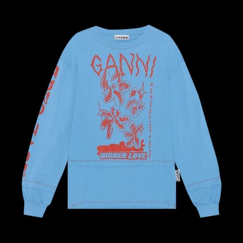 Ganni Light Jersey Love O-Neck Layered T-Shirt 'Azure Blue'