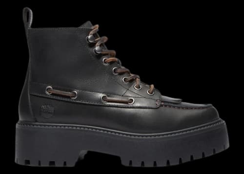 Timberland Stone Street Mid 7-Eye Platform Kiltie Boot Black Full-Grain (Women's)