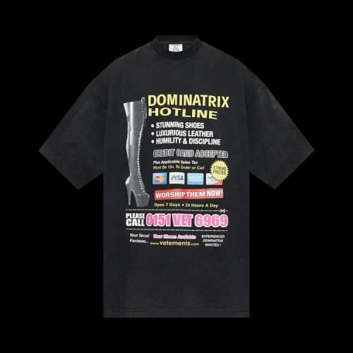 Vetements Dominatrix Hotline Oversized T-Shirt 'Black'