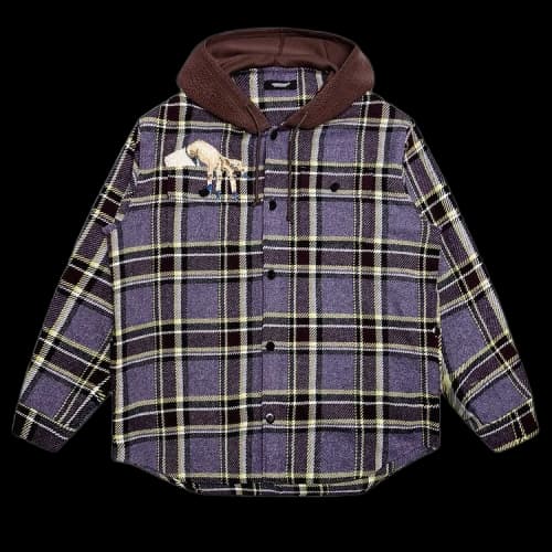 Undercover Bead Embroidery Check Hooded Shirt 'Purple'