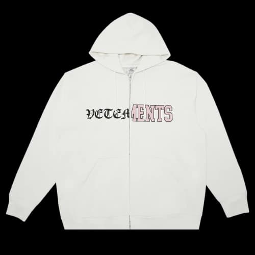 Vetements Vertical Cut-Up Logo Zip-Up Hoodie 'White'
