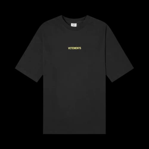 Vetements Logo Label T-Shirt 'Black/Neon Yellow'