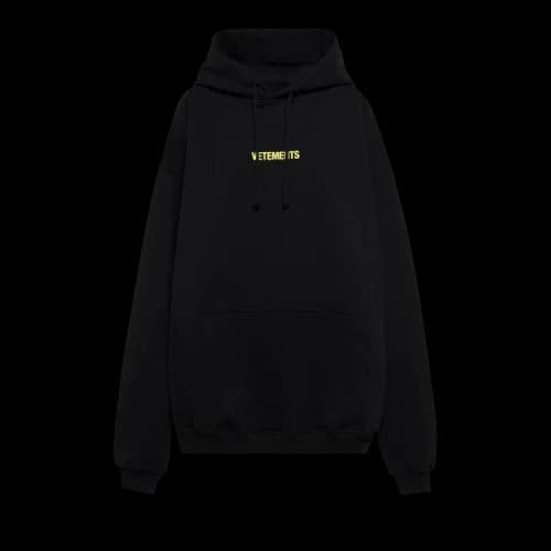 Vetements Logo Label Hoodie 'Black/Neon Yellow'