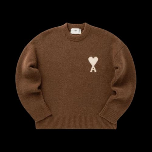 Ami Quota Crewneck Sweater With De Coeur 'Marron Chocolat/Ecru'