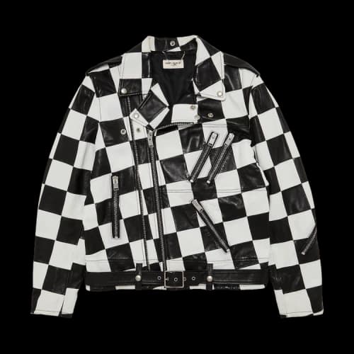 Saint Laurent Checkered Damier Double Zip Moto Jacket 'Black'