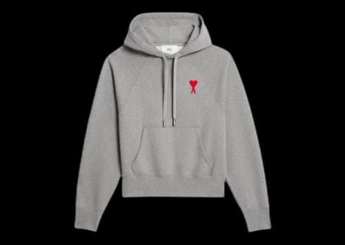 Ami Paris Ami de Coeur Heavy Fleece Small S Heart Popover Boxy Fit Hoodie Heather Grey/Red