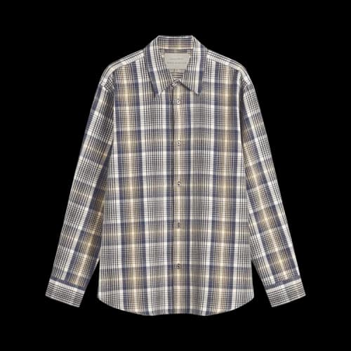 Studio Nicholson View Brushed Check Regular Fit Shirt 'Navy/Oatmeal'