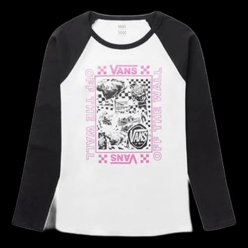 Vans lady Black White raglan sleeve Grid Printing Long Sleeves T-shirt White Black-White (Women's)