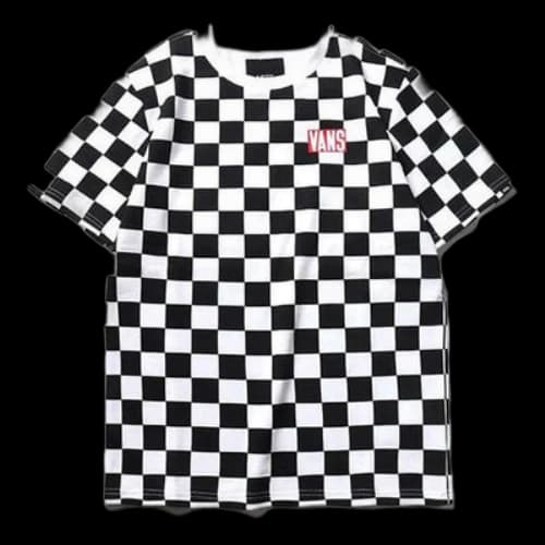 Vans Grid Printing Short Sleeve Couple Style Black White Plaid