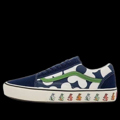Vans Old Skool Casual Skate Shoes Unisex Blue White Flower Printing 'Blue White Green'